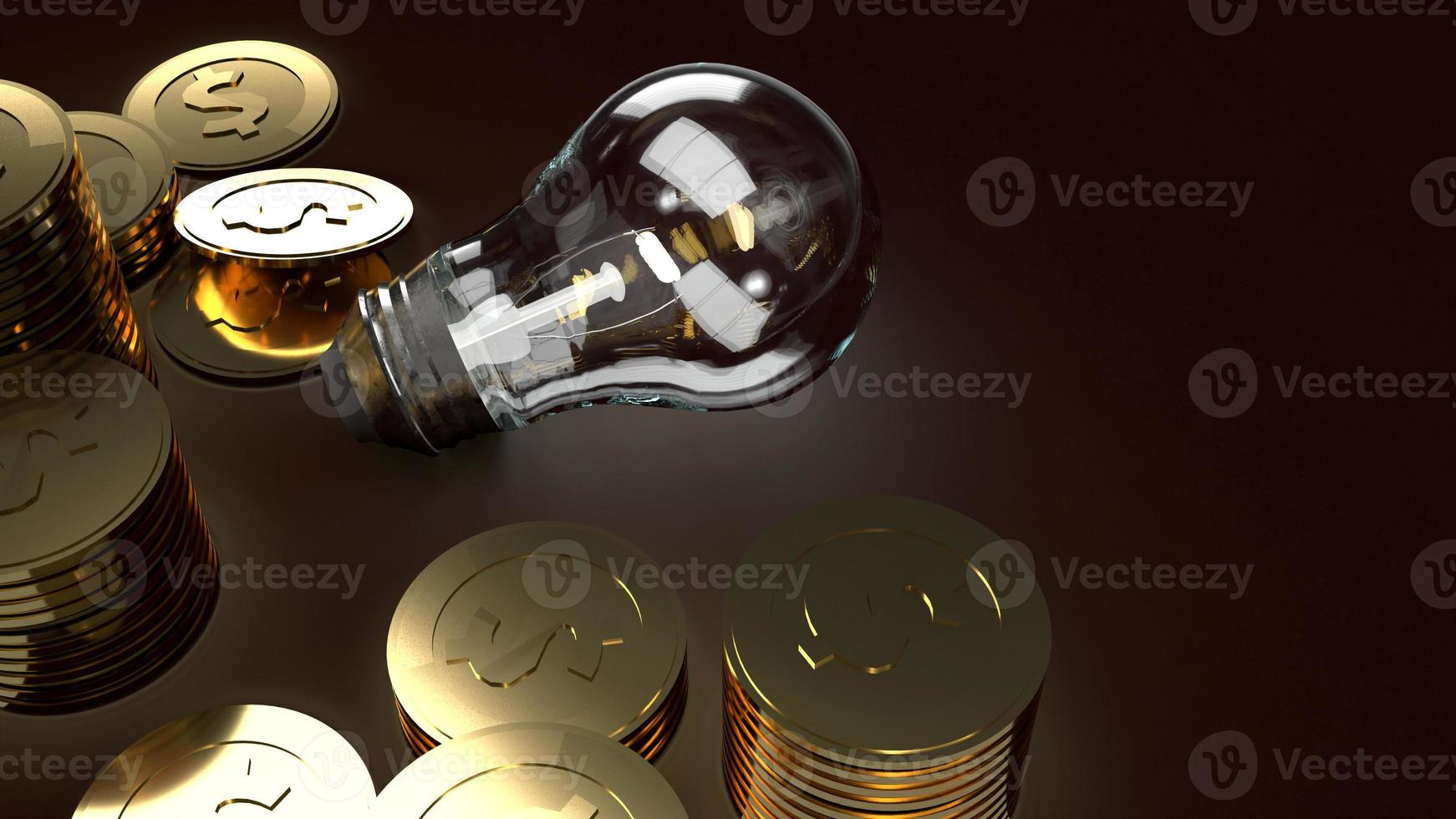 Light bulb  and gold coins in dark 3d rendering for business content. photo