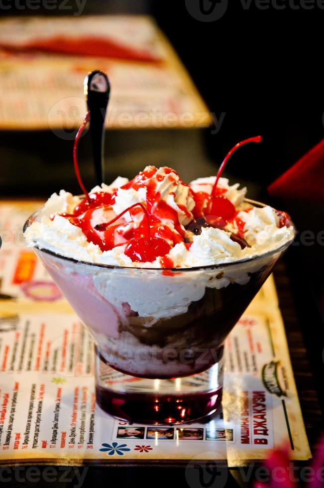 Tasty sweet cherry ice-cream in the cafe, Sergiev Posad, Moscow region, Russia photo