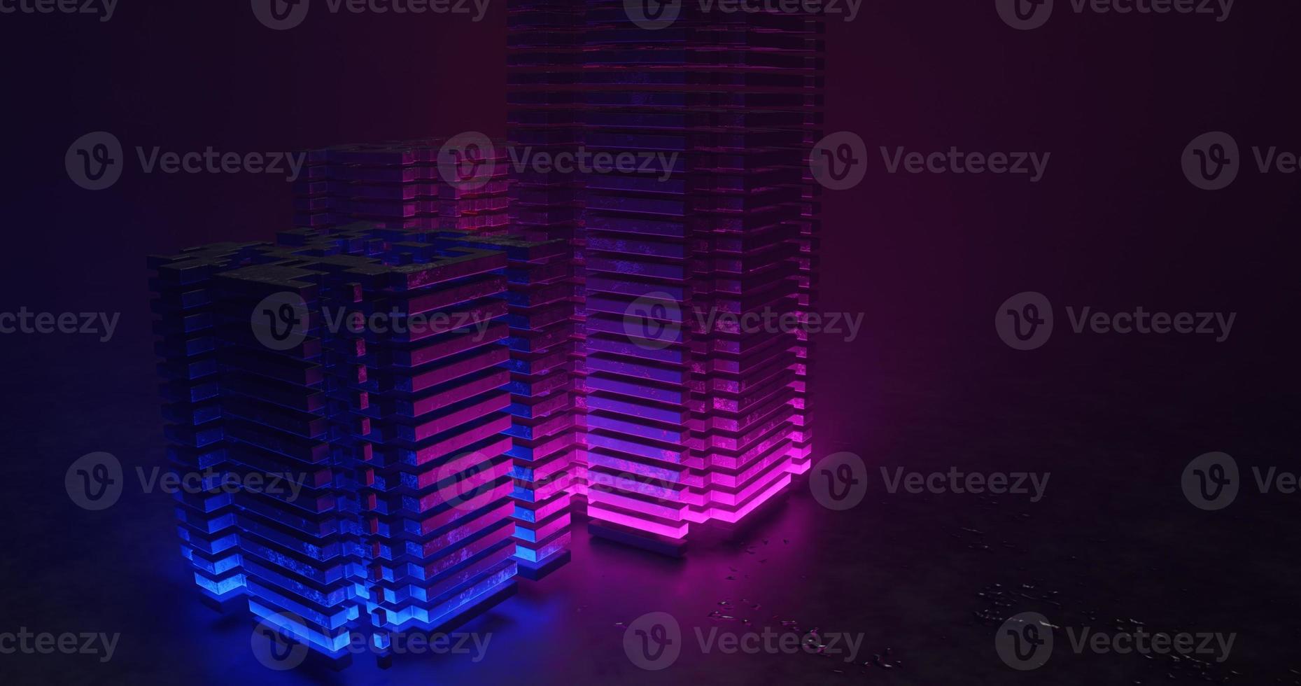 abstract background using stacked cube patterns like purple and blue buildings, panoramic camera, 3d rendering, and 4K size photo