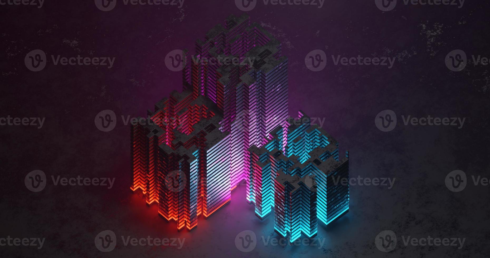 Abstract background using building pattern in bright blue, red, and purple colors, 3D rendering, and 4K size photo