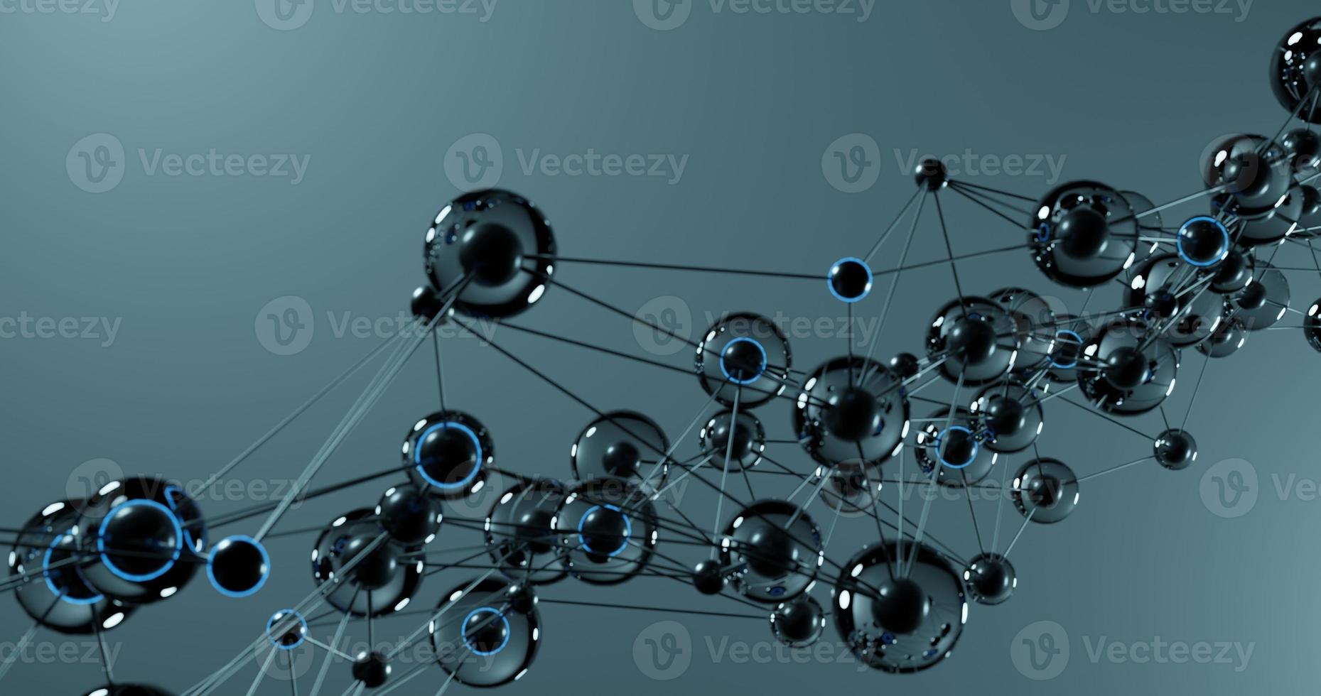 Abstract background design using pattern of interconnected metal particles in bright blue and black, gray gradient background, 3d rendering and 4K size photo