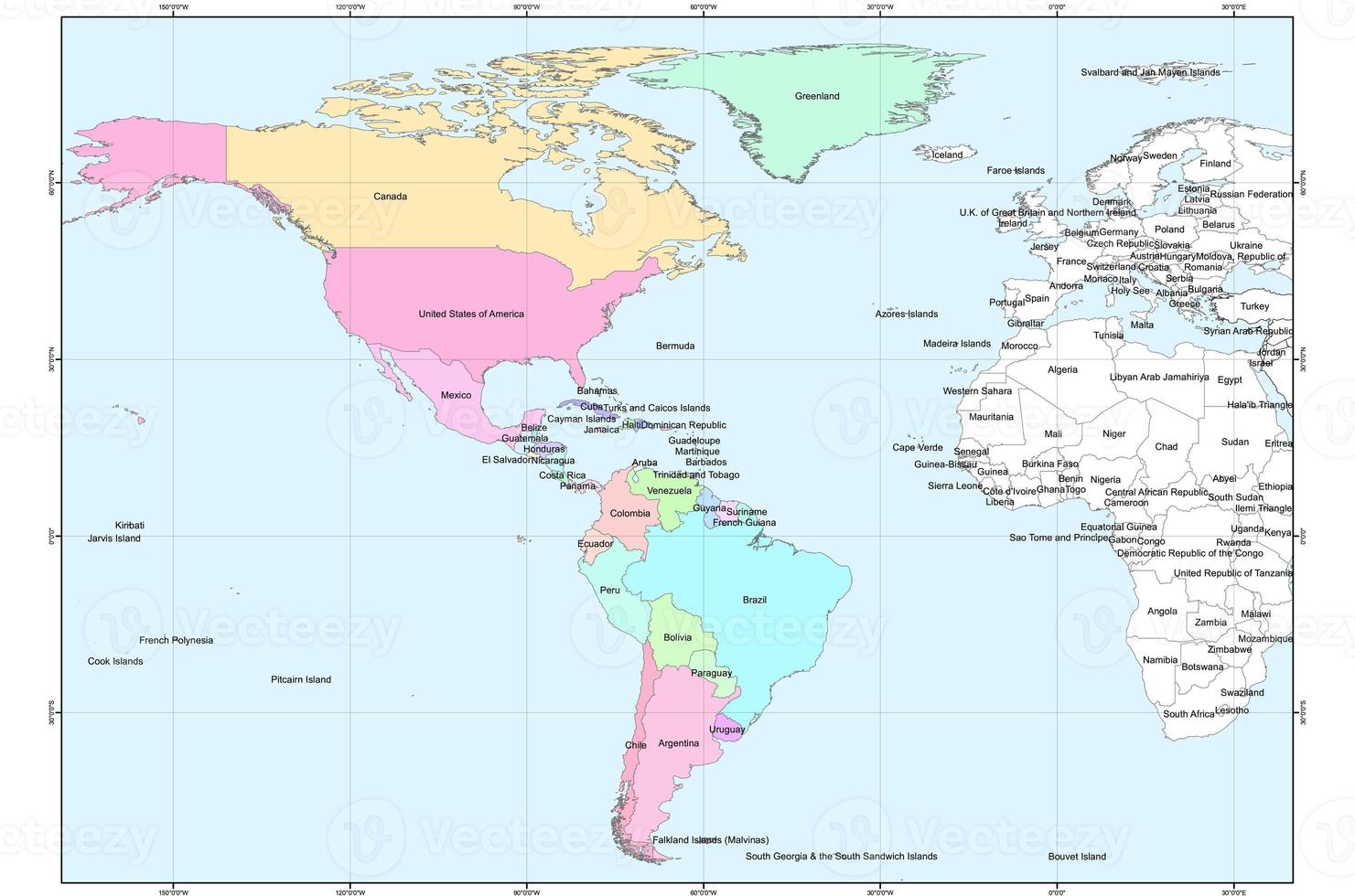 mapa de la administración estatal en partes del continente americano foto