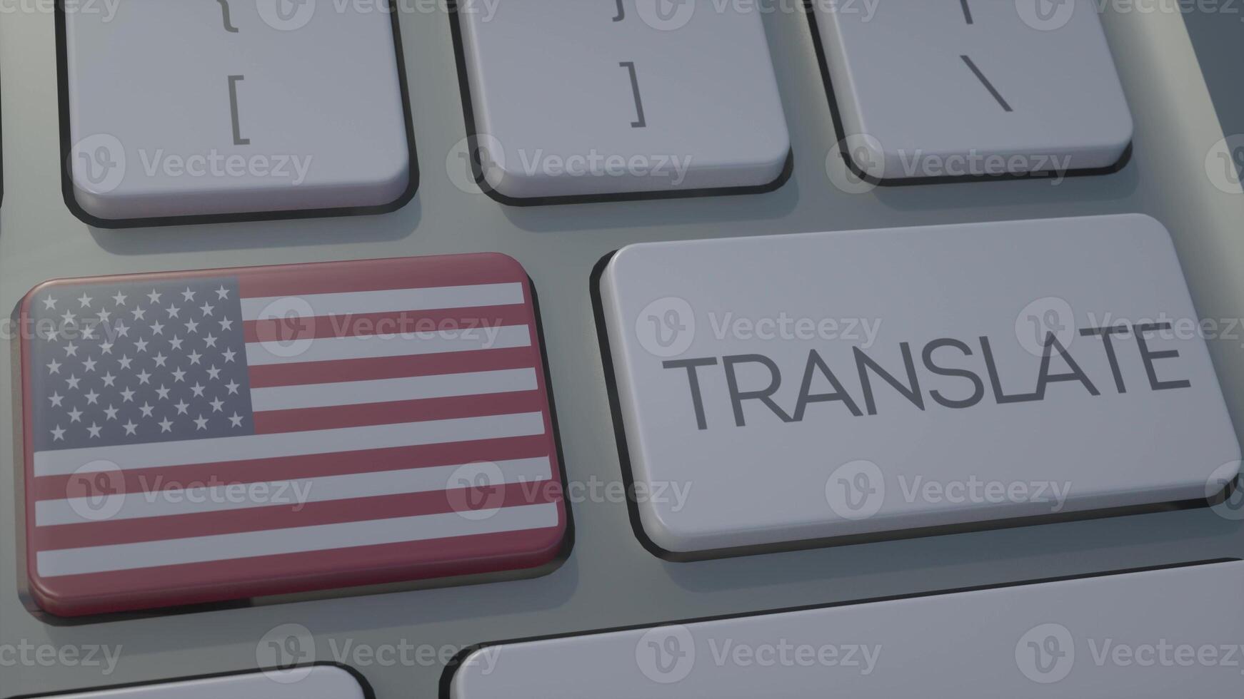 Translate concept on keyboard with USA flag. USA flag button on keyboard. 3d illustration photo