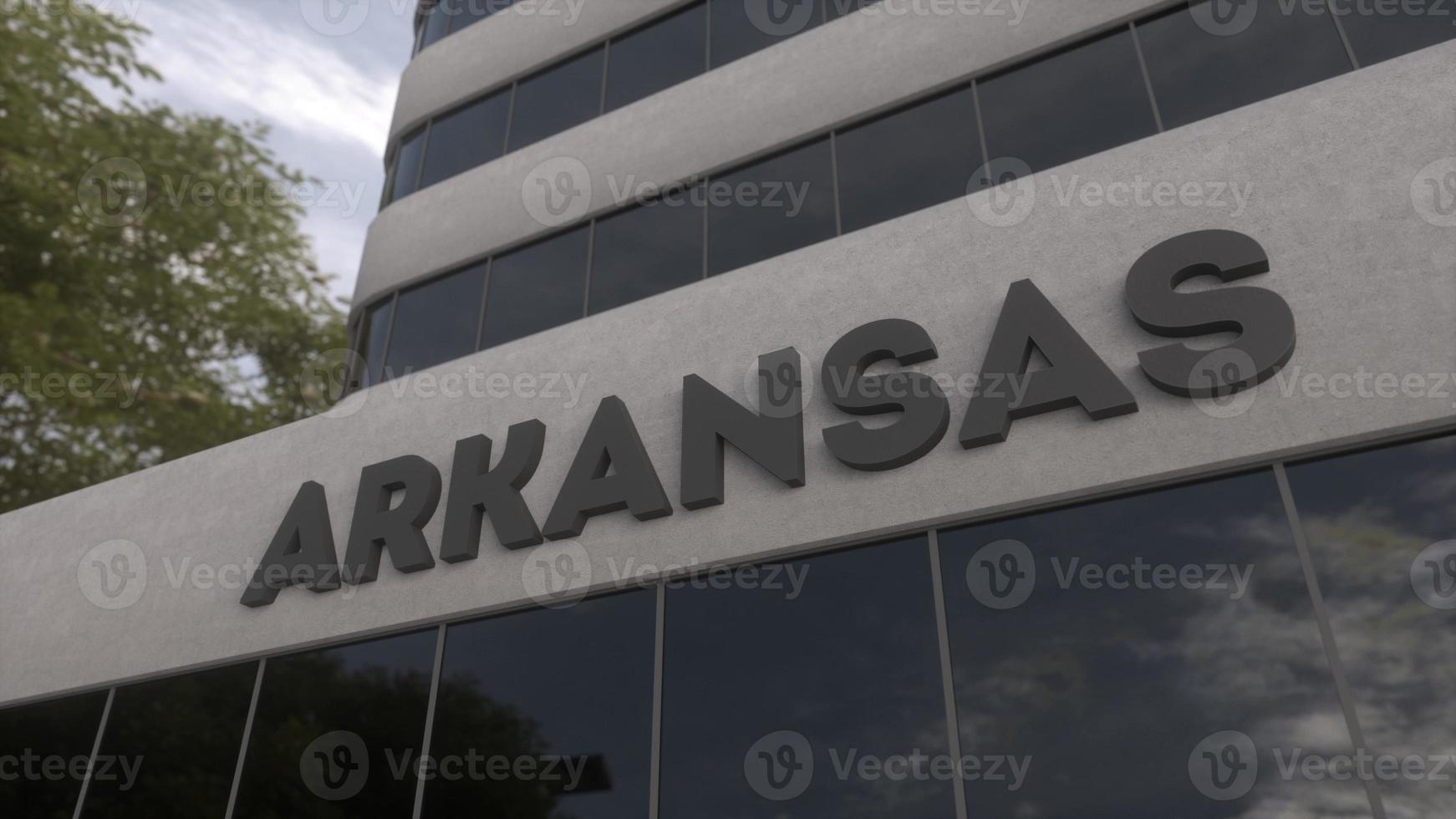 Arkansas sign on a modern skyscraper. Arkansas building. 3d illustration photo