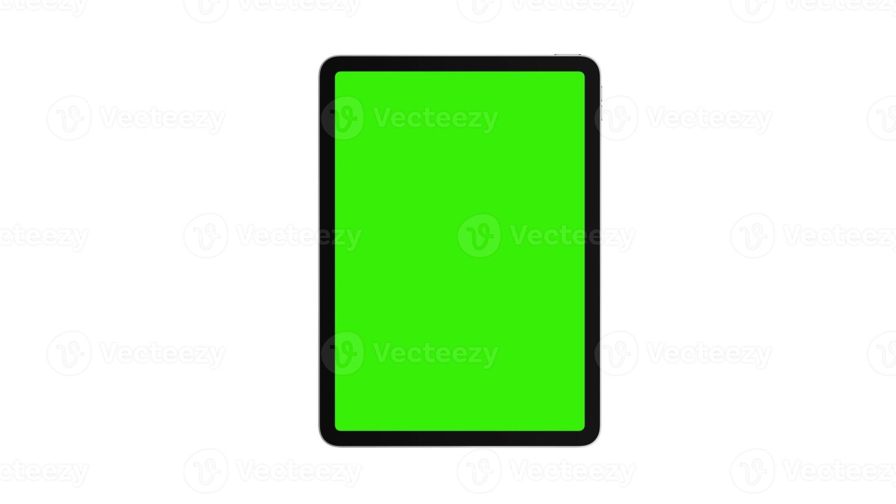 Tablet computer mockup with green screen isolated on white background. 3d illustration photo