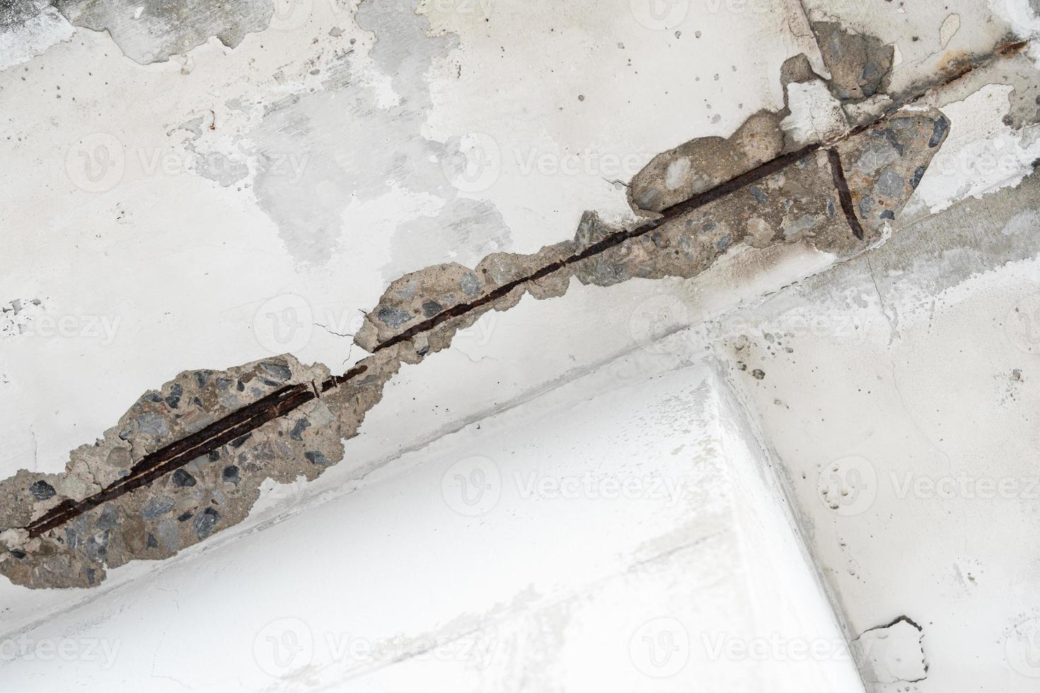 Water damaged ceiling roof in an old house. Water damage building interior. Ceiling house broken