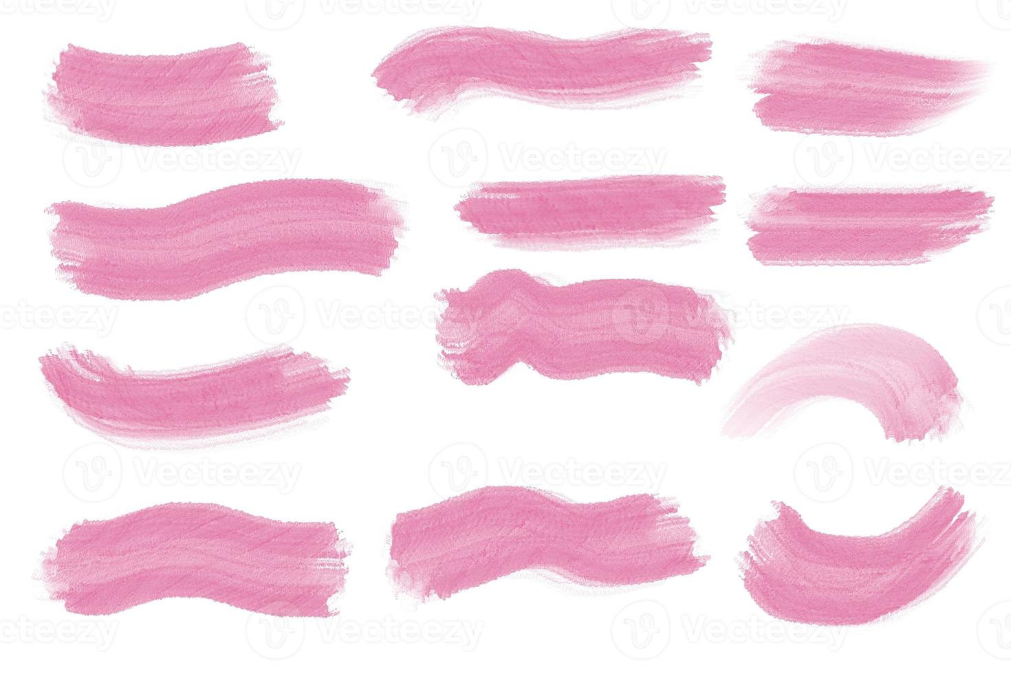 Pink brush paint stroke Zen collection. Highlight line. Color highlight line illustration brush stain set. Abstract art graphic marking sticker design element. Hand drawn underline curved attribute. photo