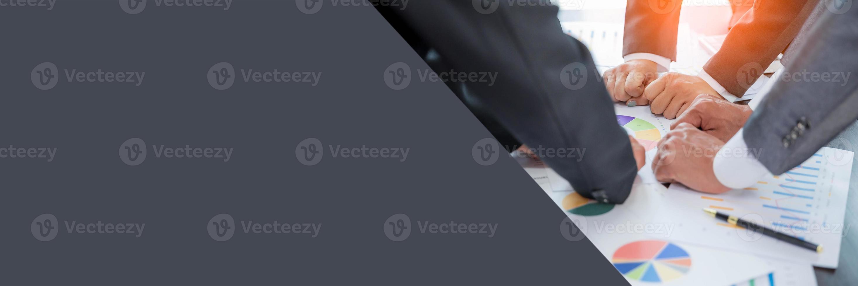 Banner of group hand success business people person working together in office. Diversity of businessman and businesswoman attending corporate meetings. concept of friendship, cooperation corporate. photo