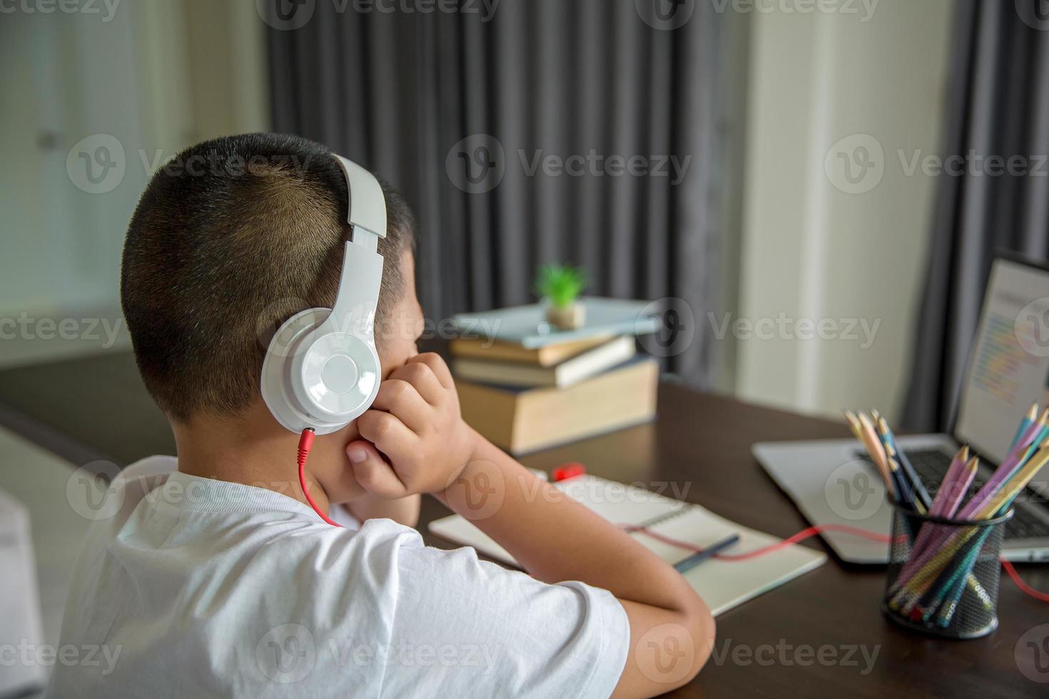 Young student distance learning virtual distance online class on video call virtual lesson