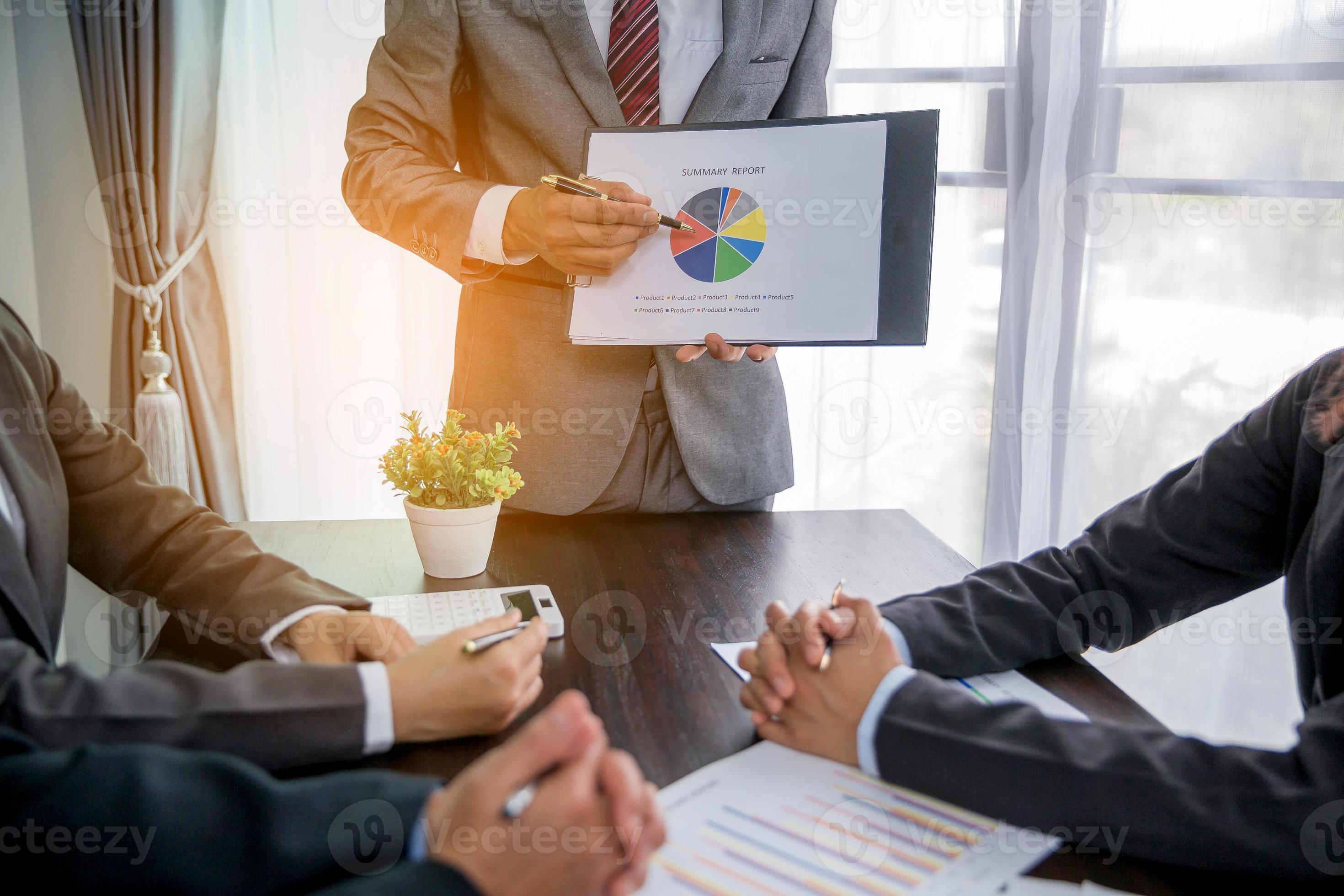 Premium Photo  Office work concept a businesswoman showing a statistic  graph presenting essential information of a new business trend to her  partner.