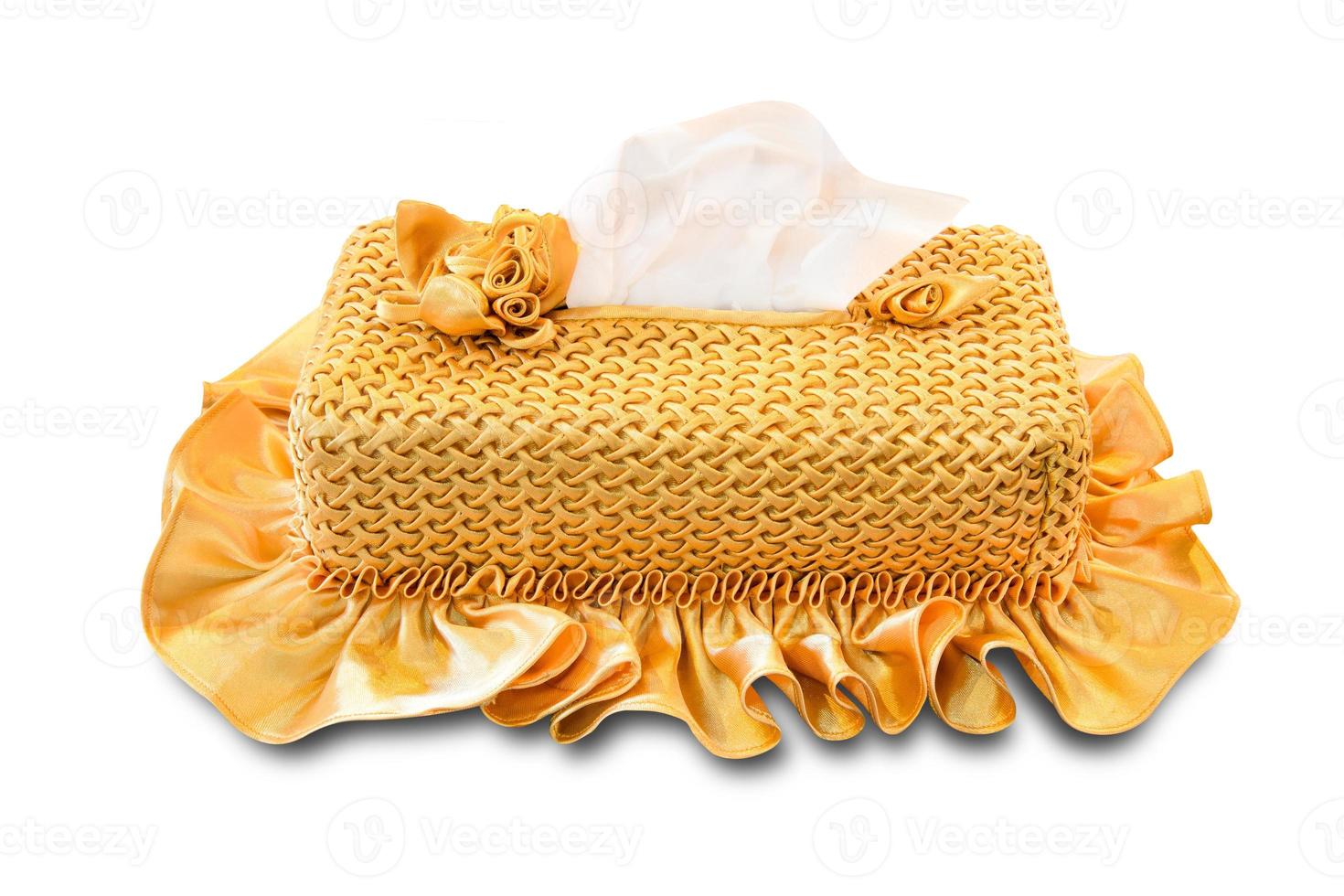 golden tissue paper box made by fabric isolated on a white background,clipping path photo