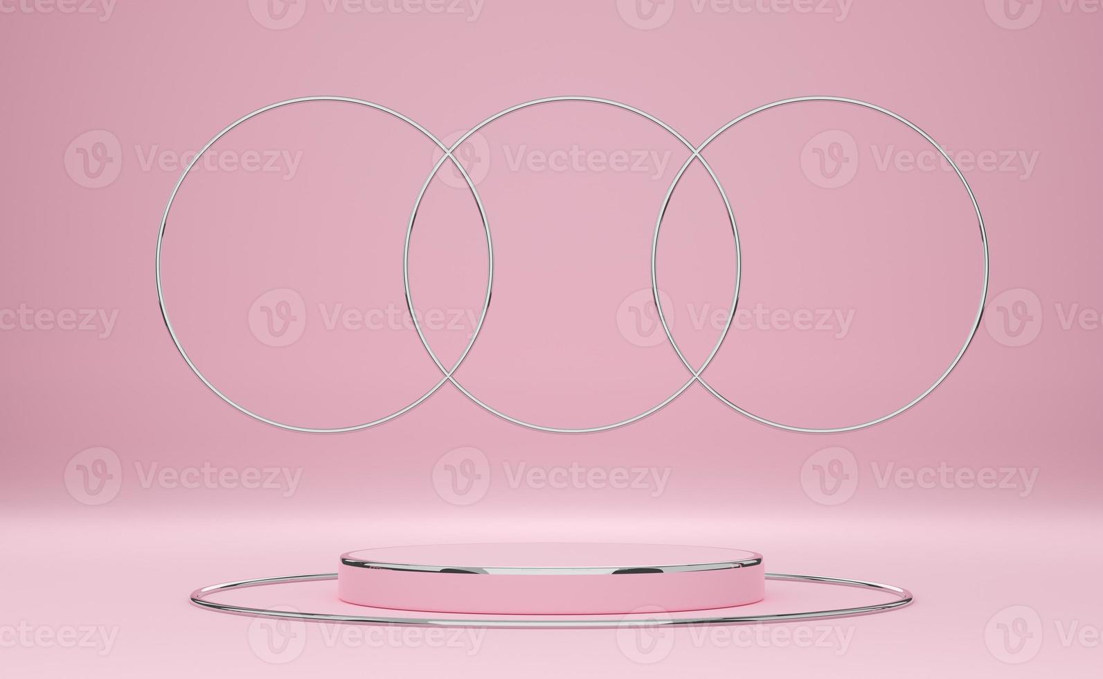 podium empty with geometric shapes in pink pastel composition for modern stage display and minimalist mockup ,abstract showcase background ,Concept 3d illustration or 3d render photo