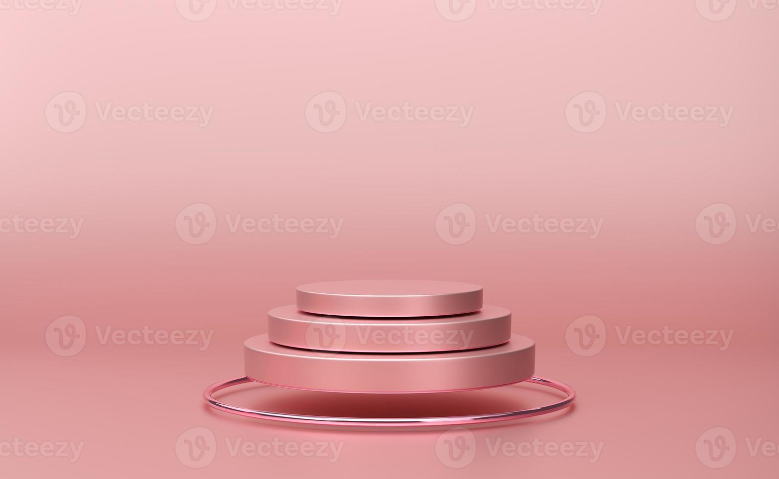 podium empty with geometric shapes in pink pastel composition for modern stage display and minimalist mockup ,abstract showcase background ,Concept 3d illustration or 3d render photo