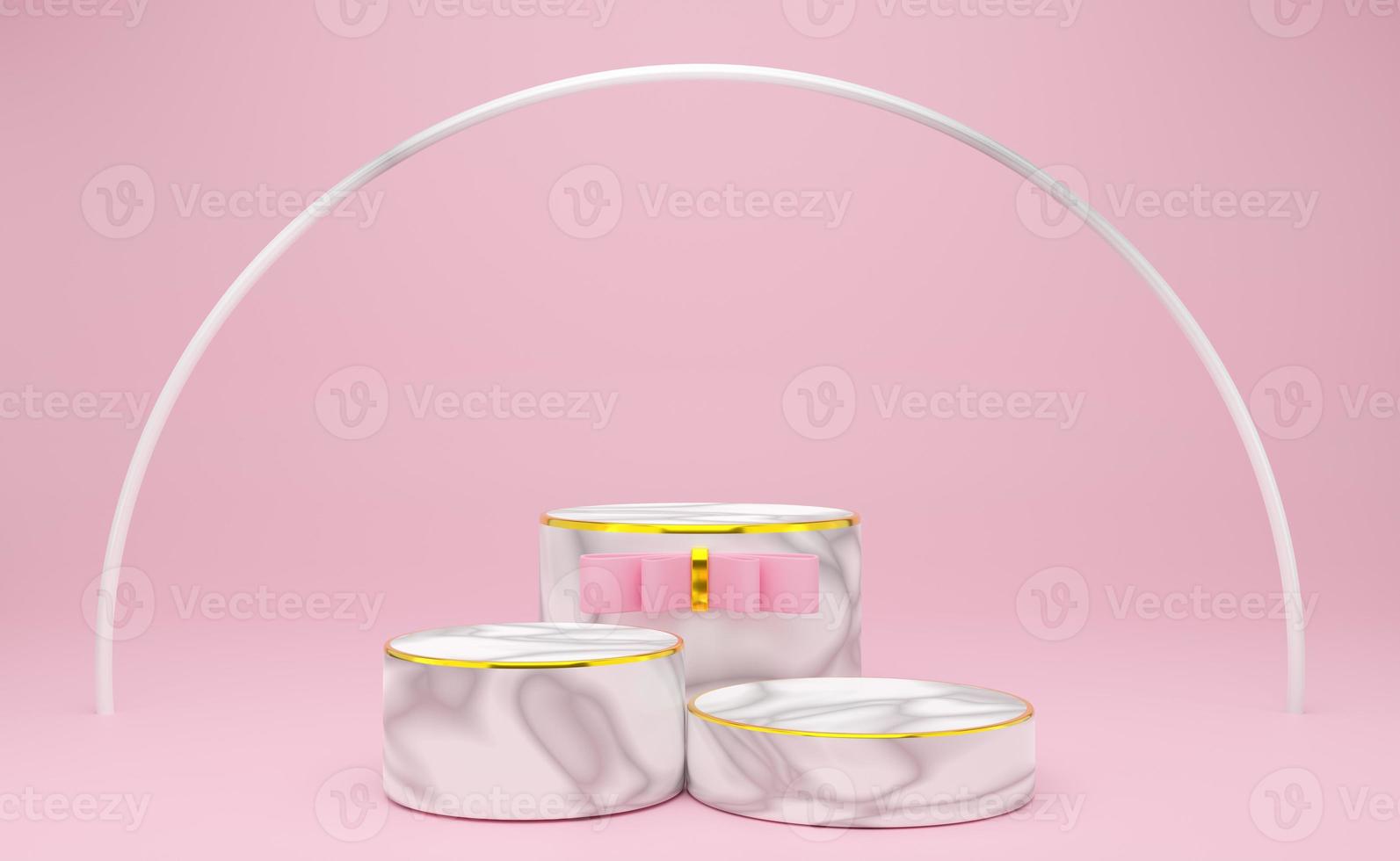 podium empty with geometric shapes in pink pastel composition for modern stage display and minimalist mockup ,abstract showcase background ,Concept 3d illustration or 3d render photo