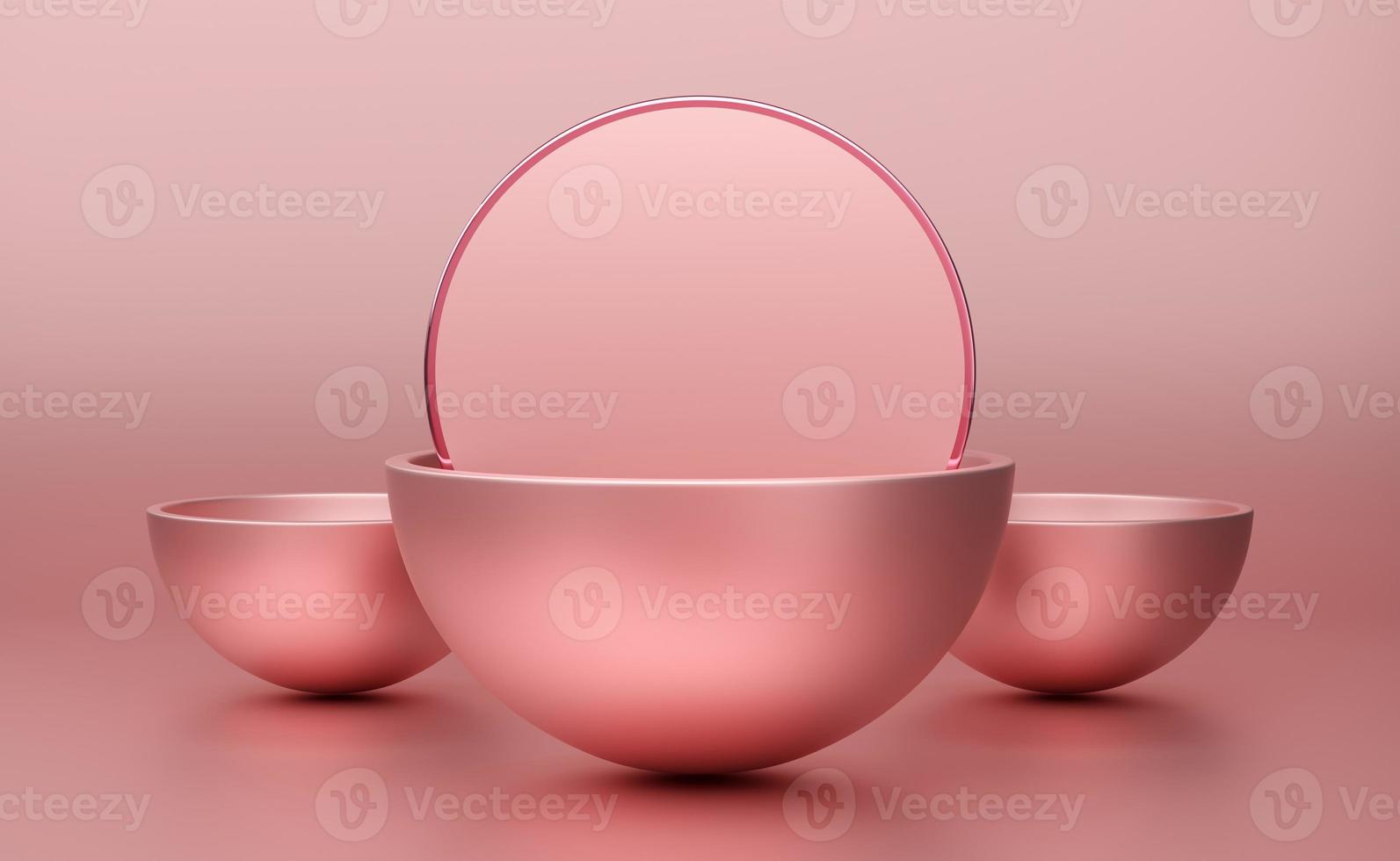 podium empty with geometric shapes in pink pastel composition for modern stage display and minimalist mockup ,abstract showcase background ,Concept 3d illustration or 3d render photo