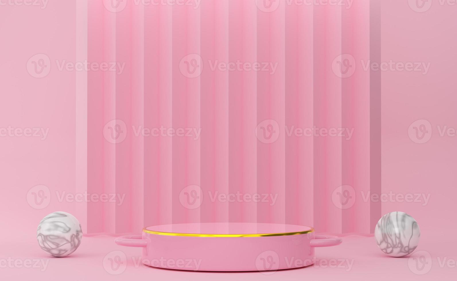 podium empty with geometric shapes in pink pastel composition for modern stage display and minimalist mockup ,abstract showcase background ,Concept 3d illustration or 3d render photo