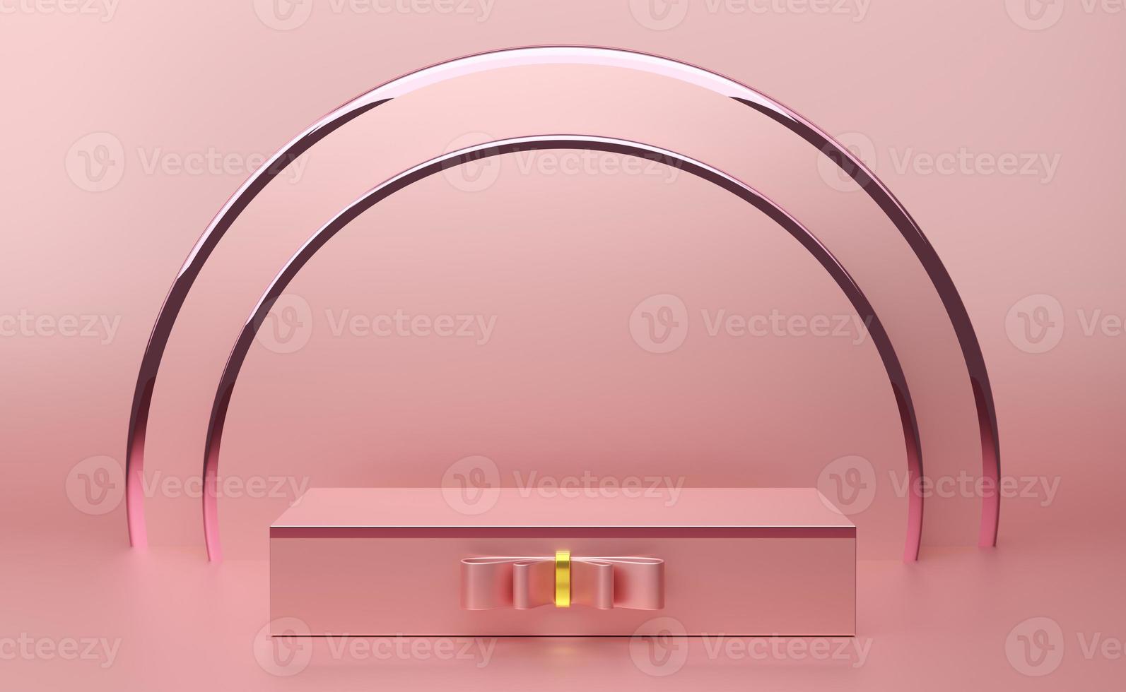 podium empty with geometric shapes in pink pastel composition for modern stage display and minimalist mockup ,abstract showcase background ,Concept 3d illustration or 3d render photo