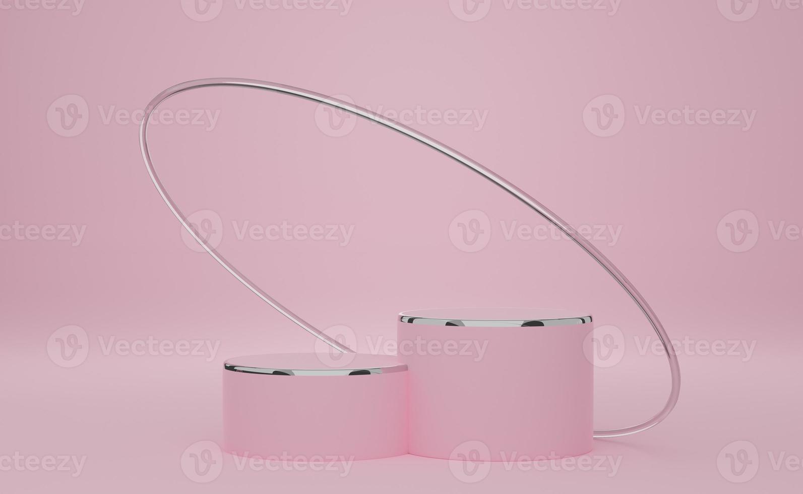 podium empty with geometric shapes in pink pastel composition for modern stage display and minimalist mockup ,abstract showcase background ,Concept 3d illustration or 3d render photo