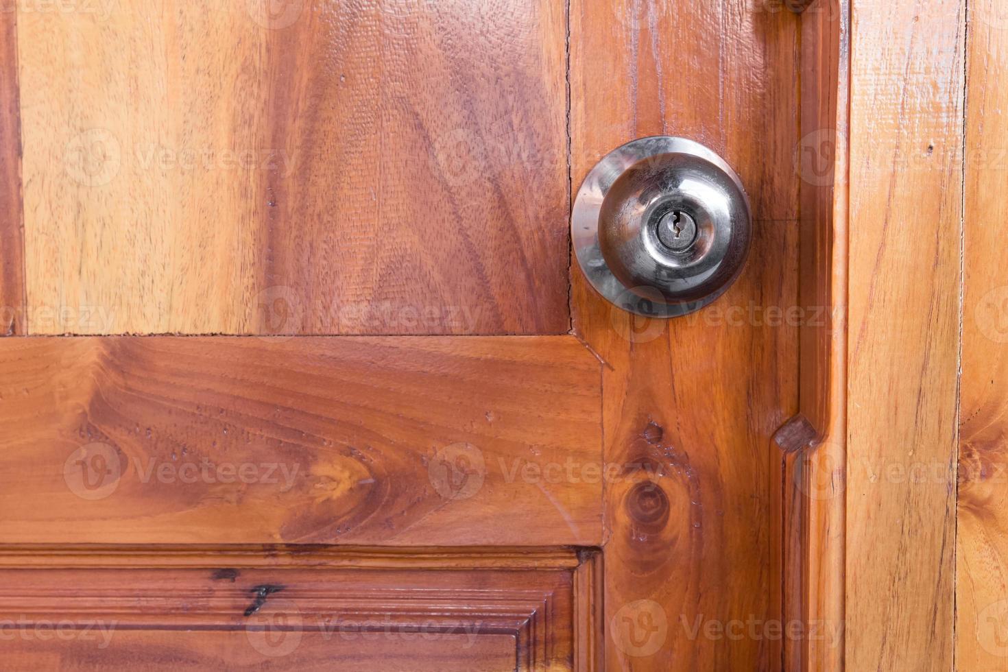 steel door knob on the wooden door photo