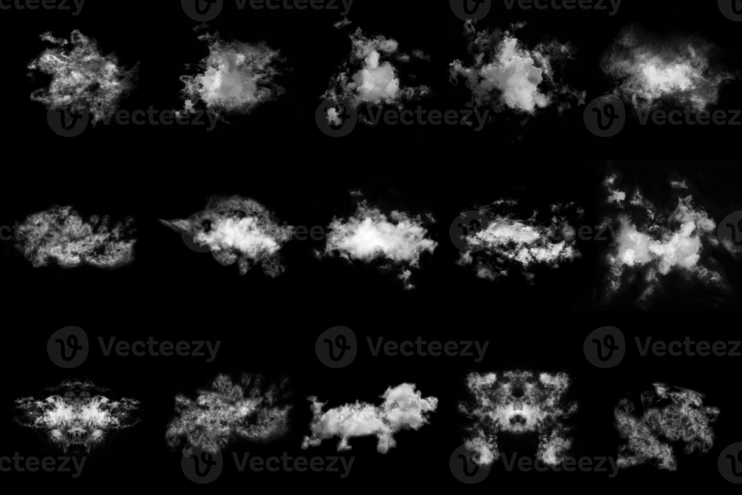 set textured cloud isolated on black background photo