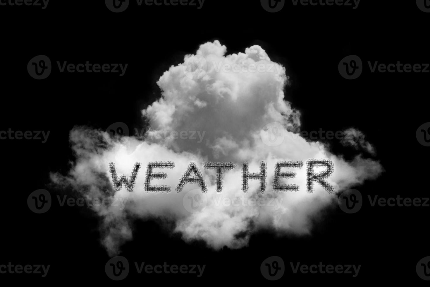 Textured cloud with word WEATHER,Abstract black,isolated on black background photo