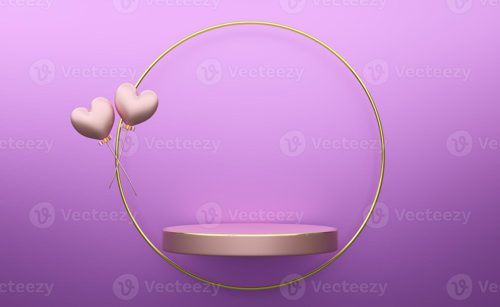 Podium with geometric shapes empty in purple or violet composition for modern stage display and minimalist mockup ,abstract showcase background ,Concept 3d illustration or 3d render photo
