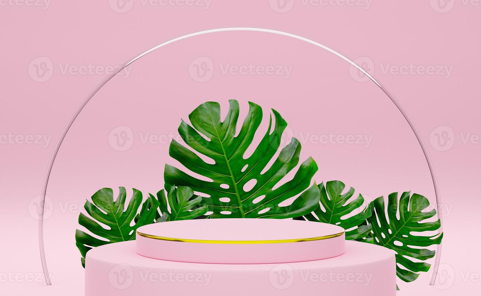 podium empty with geometric shapes in pink pastel composition for modern stage display and minimalist mockup ,abstract showcase background ,Concept 3d illustration or 3d render photo