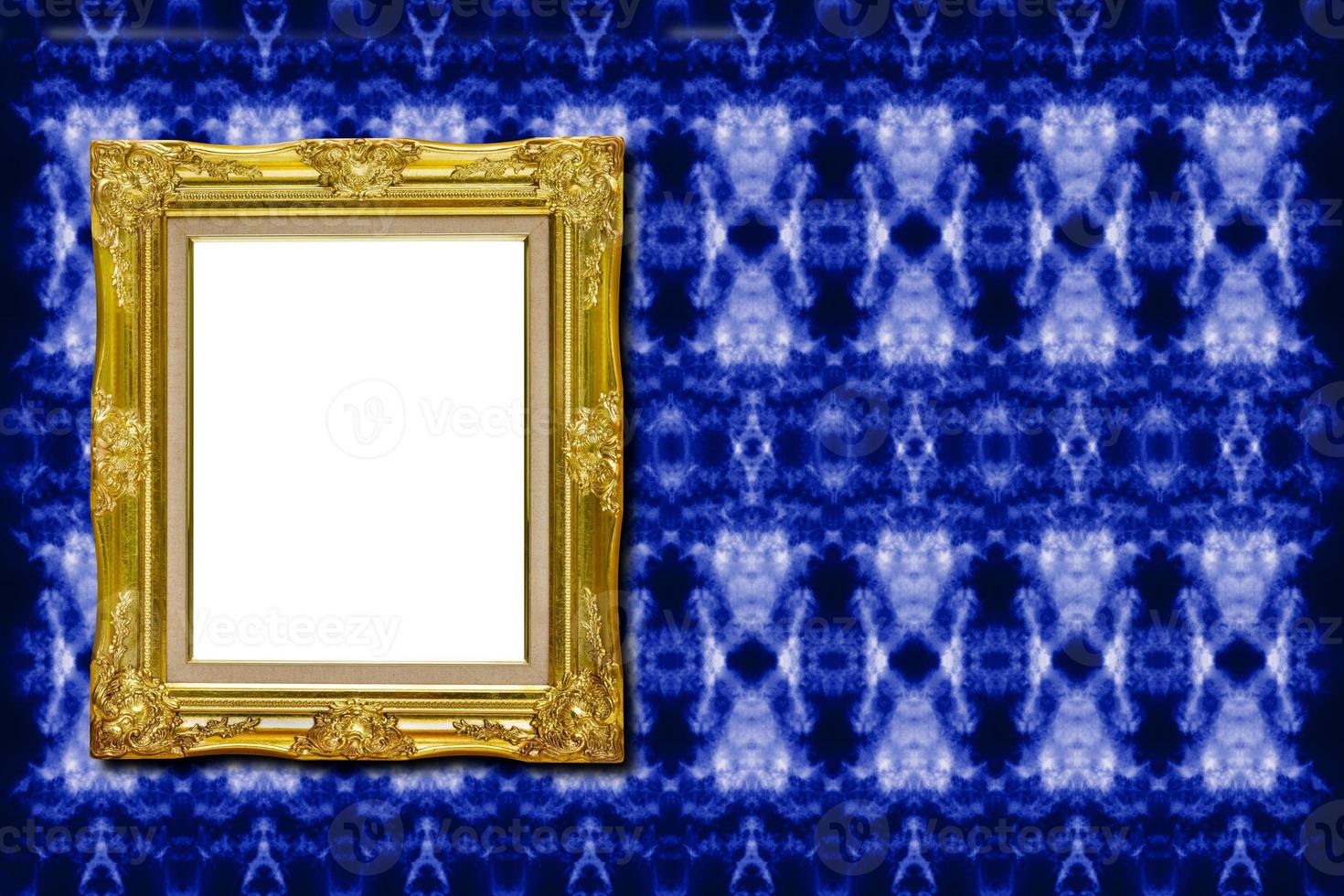 antique golden picture frame on fabric texture photo