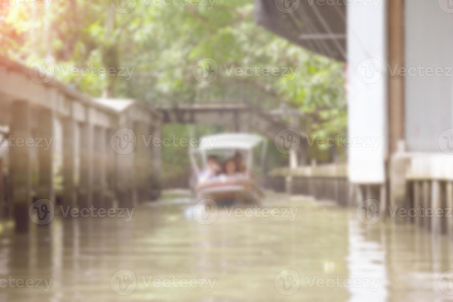 Canal in countryside wiht boat blur background of Illustration,Abstract Blurred photo