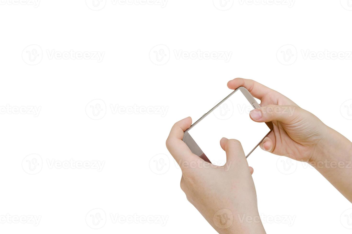 Woman using mobile smart phone isolated on white background,clipping path photo