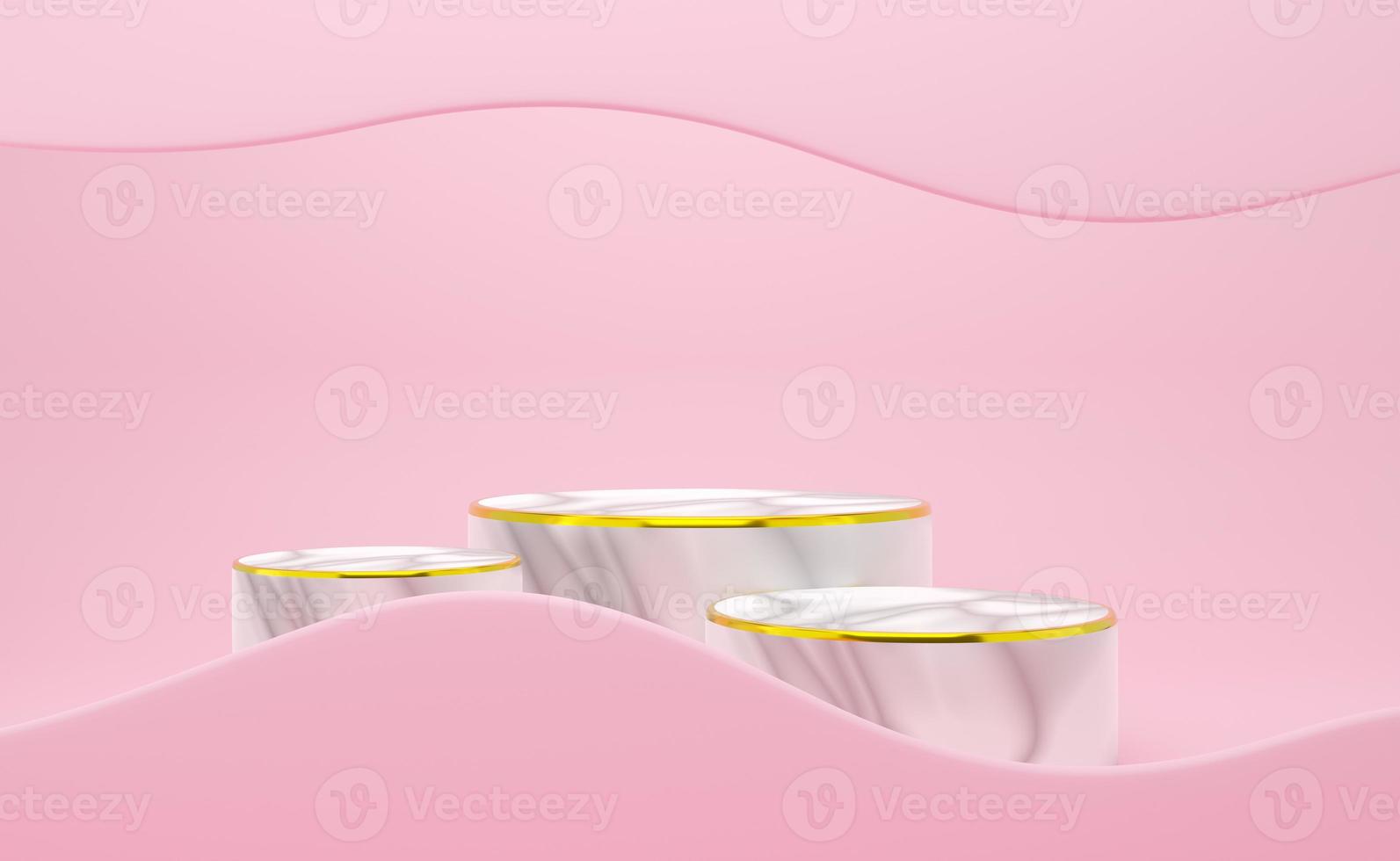 podium empty with geometric shapes in pink pastel composition for modern stage display and minimalist mockup ,abstract showcase background ,Concept 3d illustration or 3d render photo