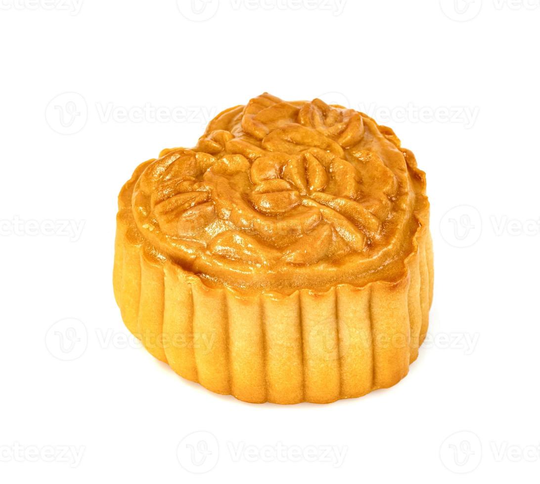 Moon cake heart shaped for Chinese mid-autumn festival isolated on white background photo