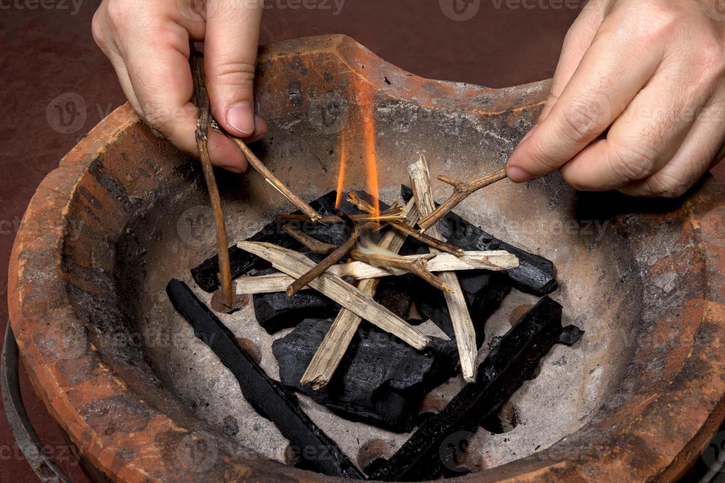 Ignite on stove with hand photo
