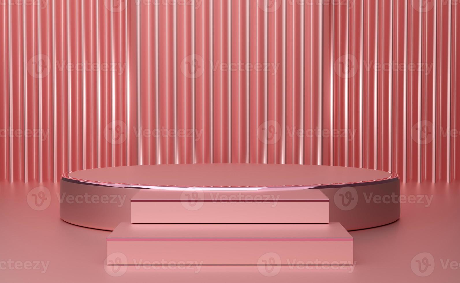 podium empty with geometric shapes and curtain in pink pastel composition for modern stage display and minimalist mockup ,abstract showcase background ,Concept 3d illustration or 3d render photo