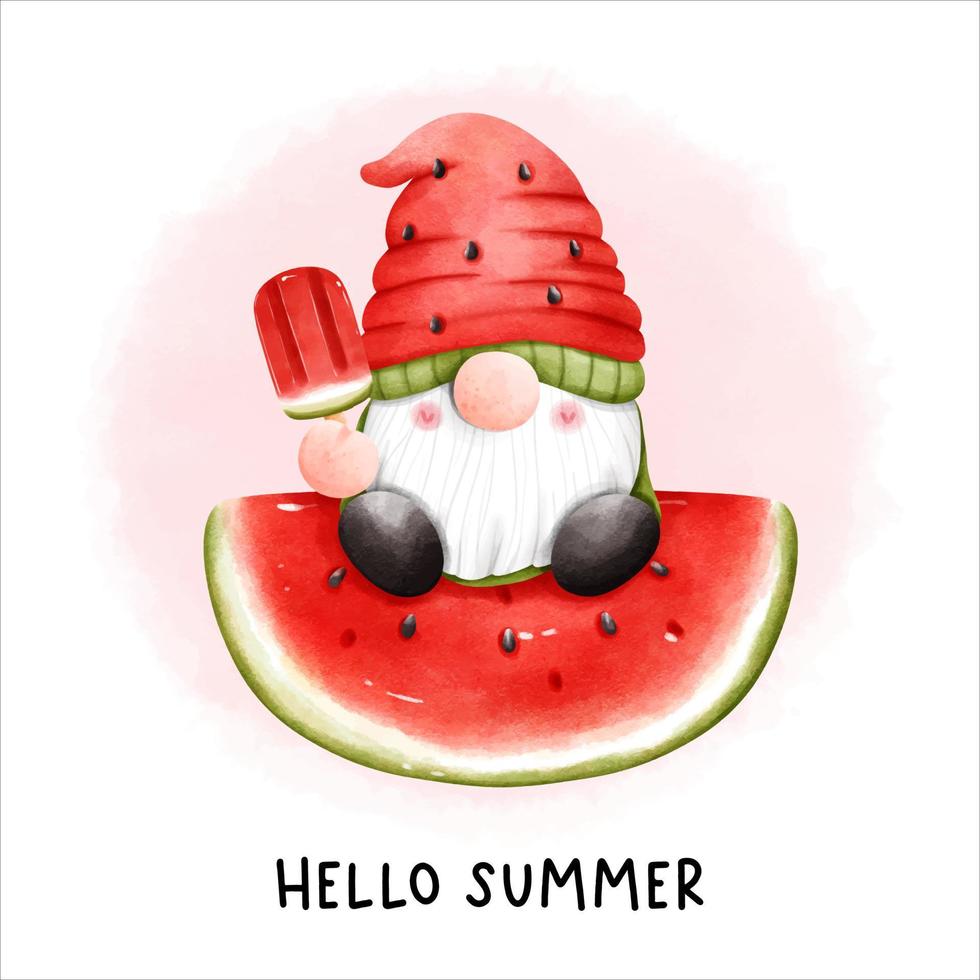 watercolor watermelon gnome, fruit vector illustration