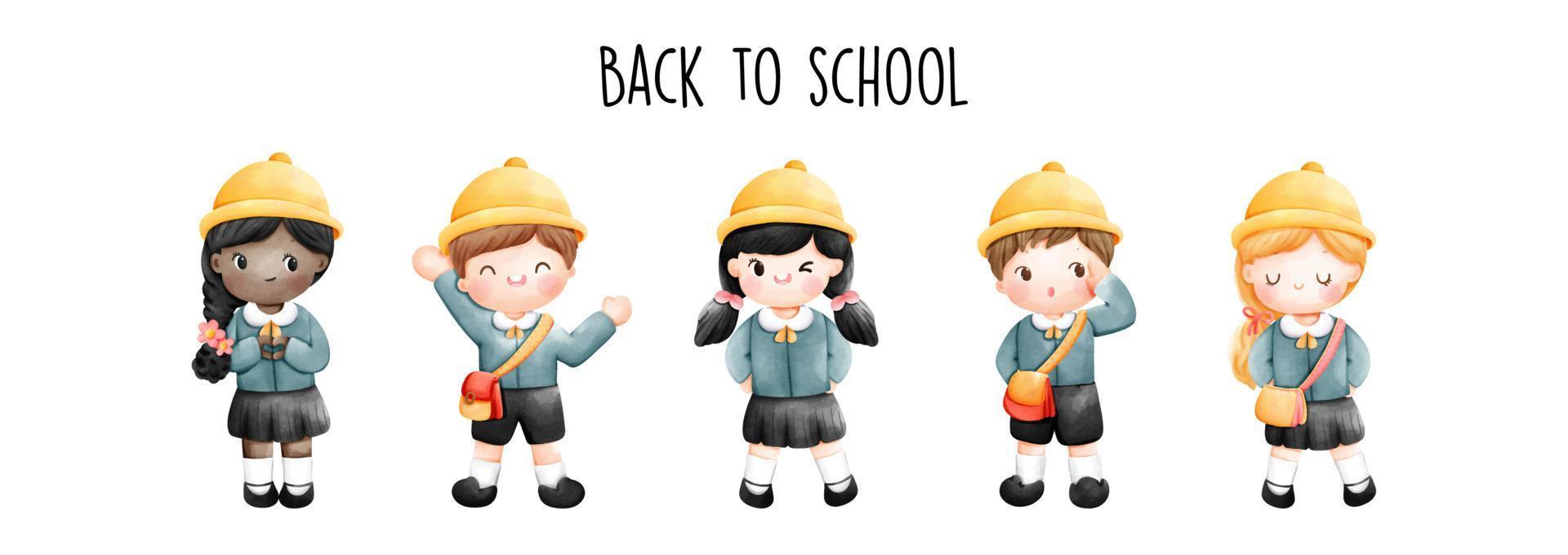 Back to school with boy and girl in school uniform. Vector illustration