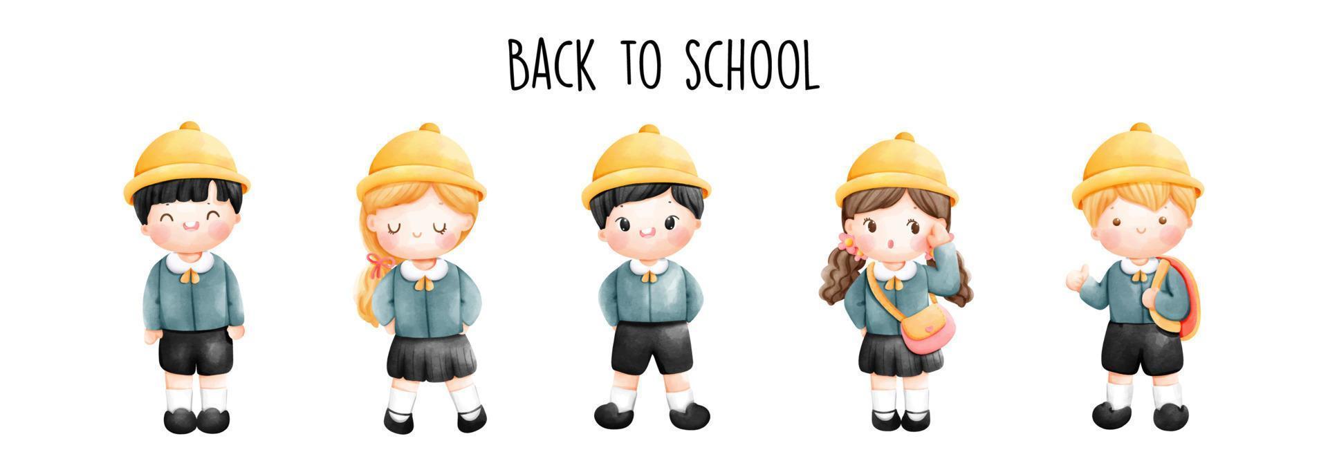 Back to school with boy and girl in school uniform. Vector illustration