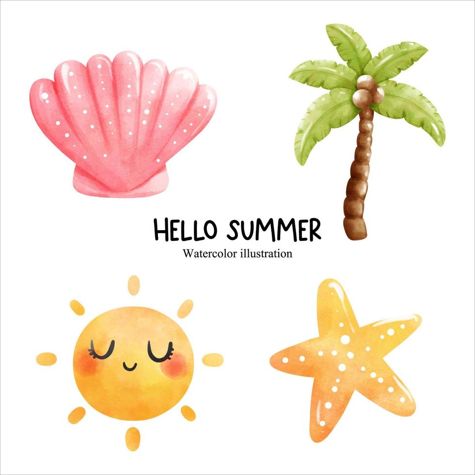 Hello summer, sand castle watercolor. vector illustration