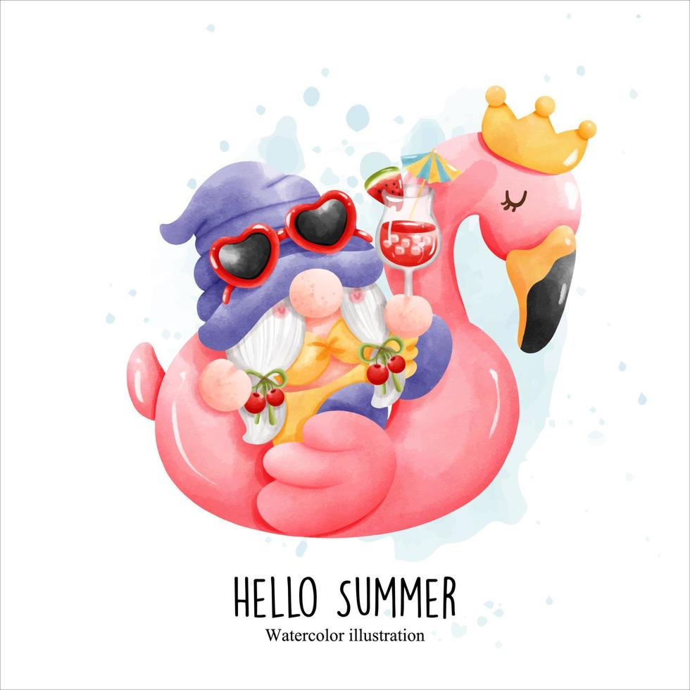 gnomo de verano, hola ilustración vectorial de verano vector