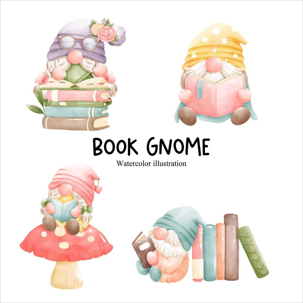 book gnome, library gnome vector illustration