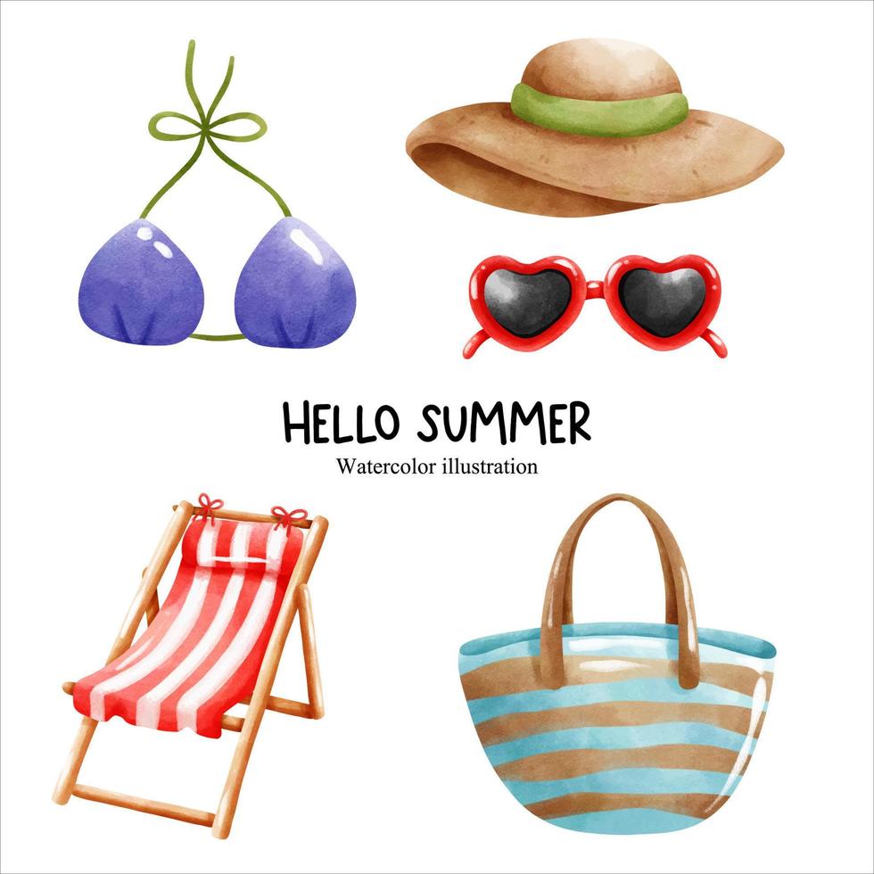 hola verano, acuarela de verano. ilustración vectorial vector