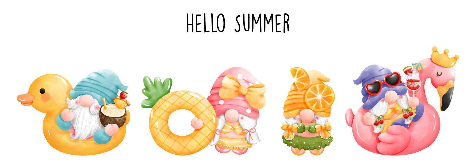 Summer gnome, Hello Summer vector illustration