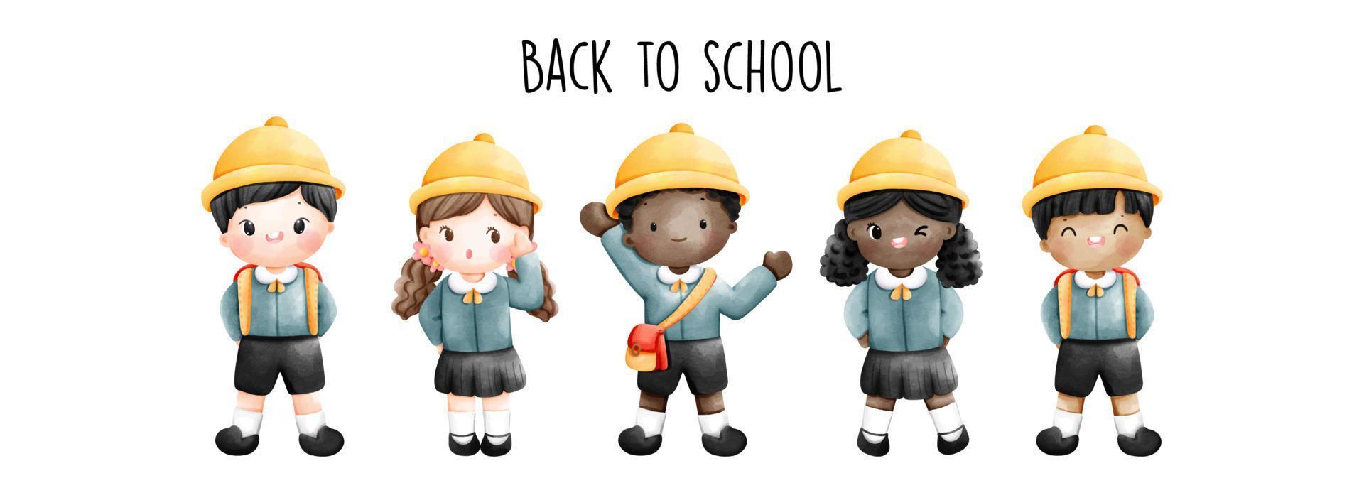 Back to school with boy and girl in school uniform. Vector illustration