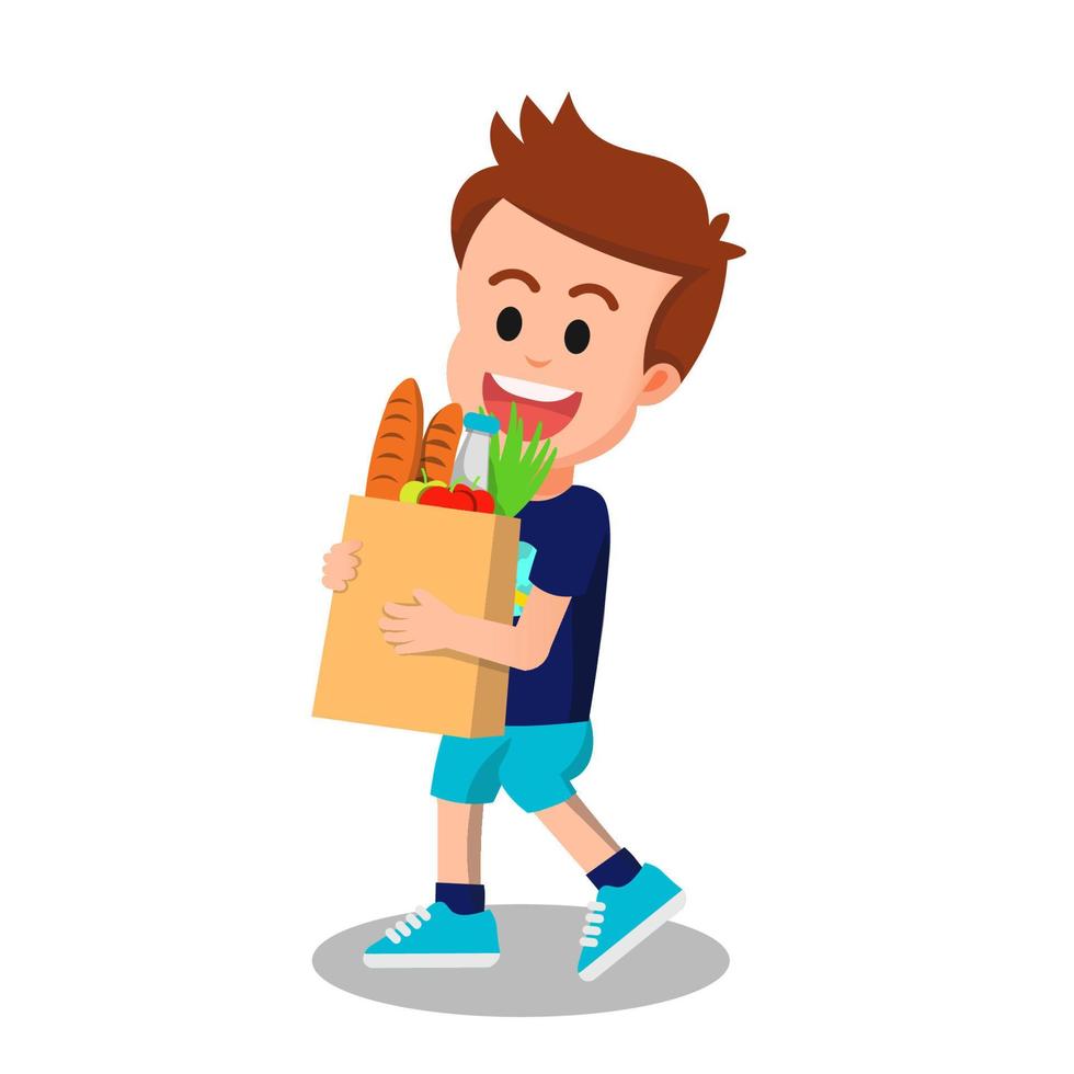 a cute boy carrying grocery bag vector