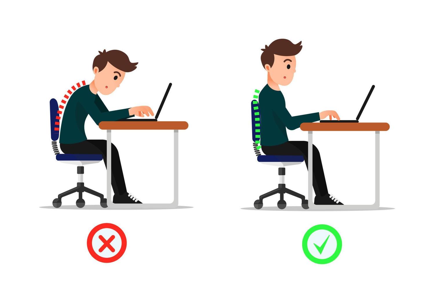 a man with the wrong and correct sitting posture vector