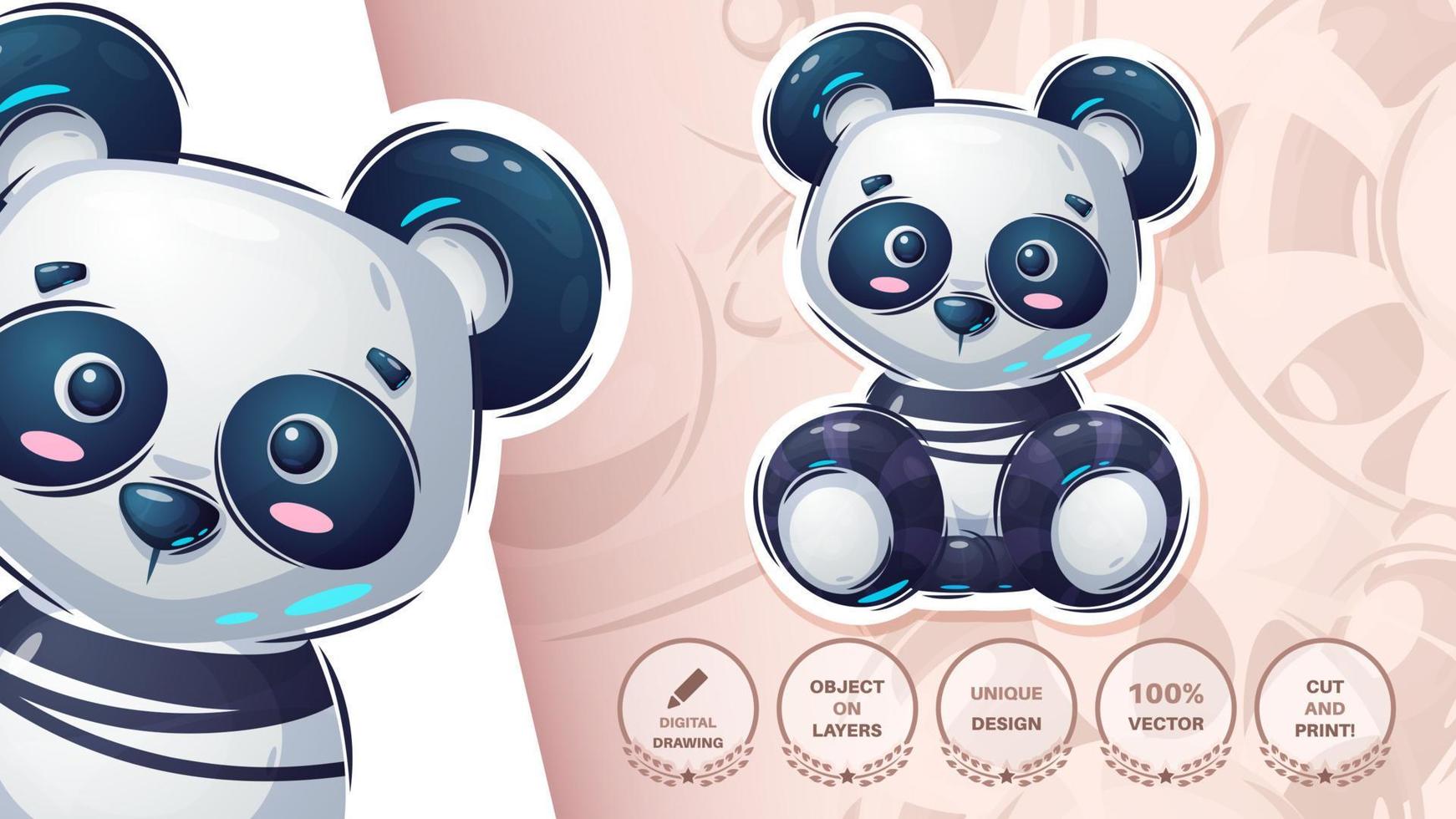 Sticker cartoon character adorable panda, pretty animal idea for print t-shirt, poster and kids envelope, postcard. Cute hand drawn style panda vector