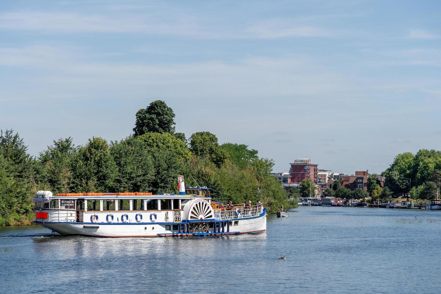 Surbiton Surrey, UK - July 15, 2022. Yarmouth Belle en route from Hampton Court to Kingston on July 15, 2022. Unidentified people photo