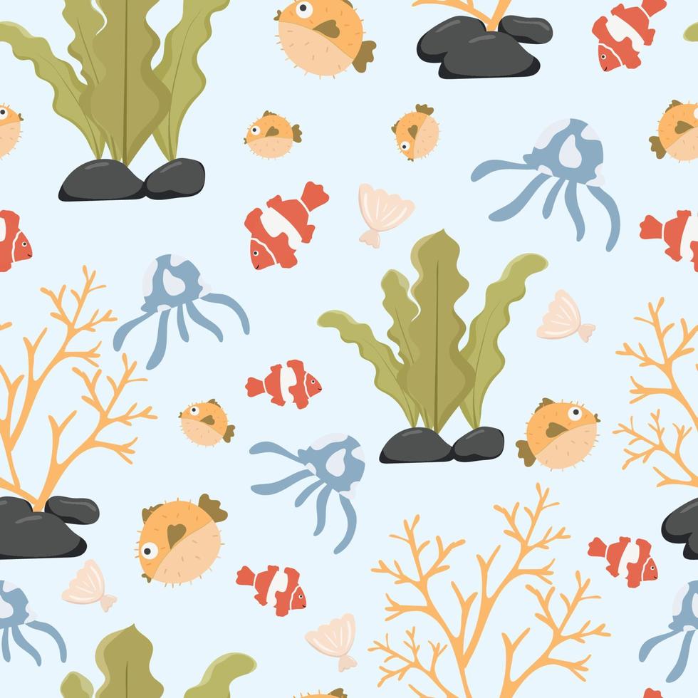 seamless pattern with cute sea animals vector