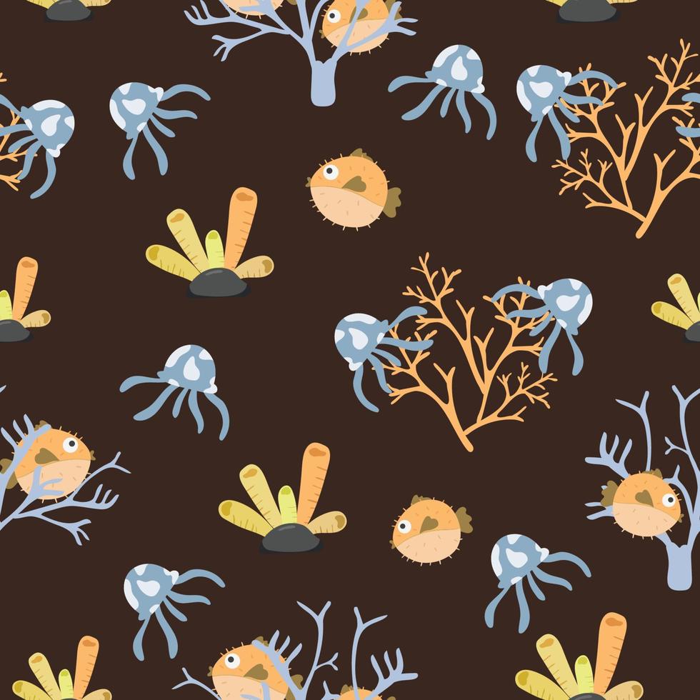 seamless pattern with cute sea animals vector