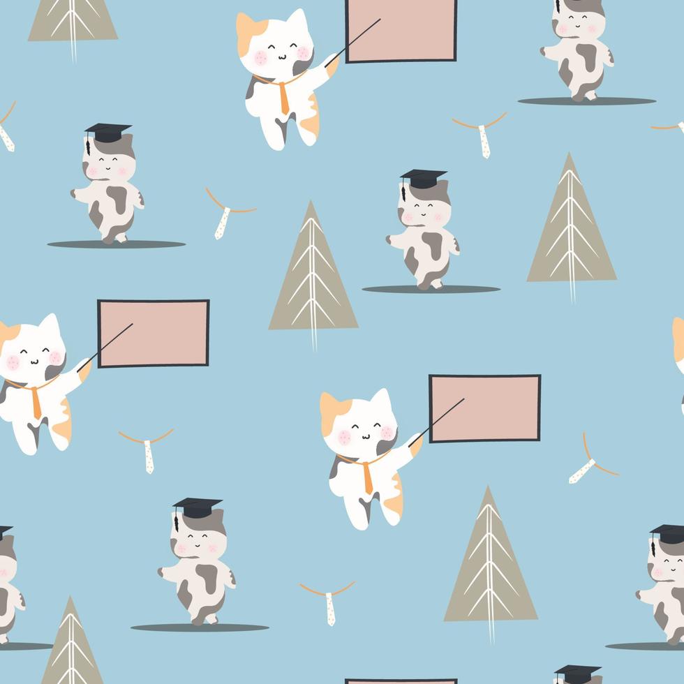 cute cat back to school seamless pattern vector